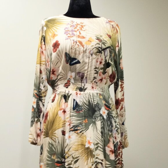 H&M FLORAL LONG SLEEVE SUMMER MINI DRESS WITH ELASTICATED WAIST SIZE 10 - Picture 1 of 9